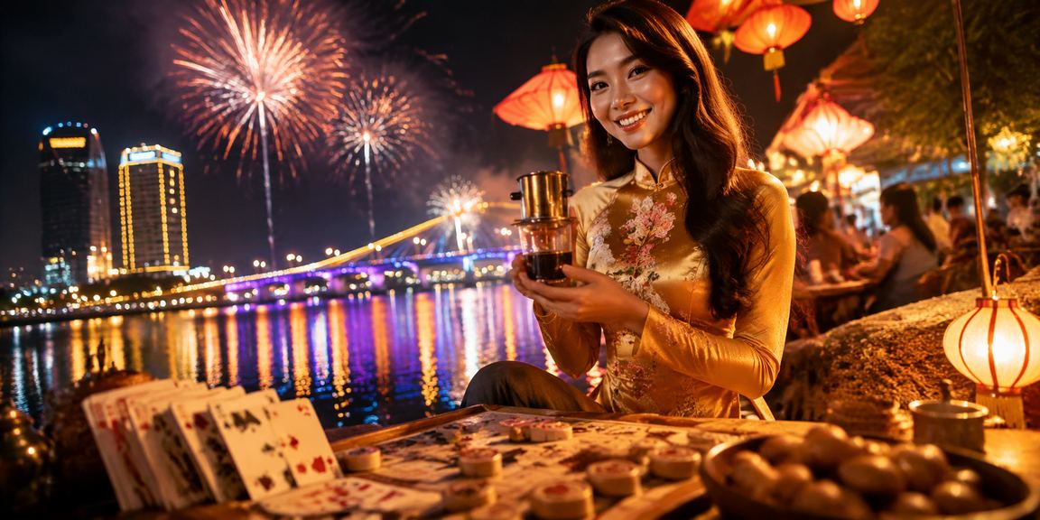 Người Huế ngồi uống cà phê và xem ưu đãi trên điện thoại buổi sáng